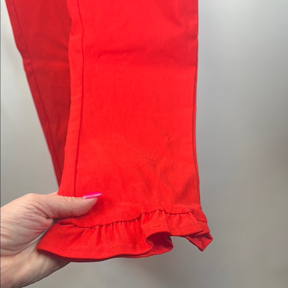 Vibrant Red Ruffle Hem Pants - Picture 5 of 11